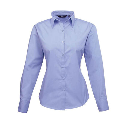 Mid Blue - Front - Premier Womens-Ladies Long-Sleeved Shirt