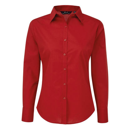 Red - Front - Premier Womens-Ladies Long-Sleeved Shirt