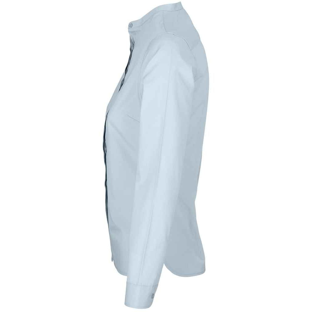 Soft Blue - Side - NEOBLU Womens-Ladies Poplin Bart Mao Collar Formal Shirt