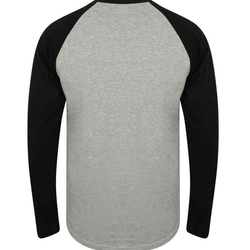 Heather Grey-Black - Back - Skinni Fit Mens Long-Sleeved Baseball T-Shirt
