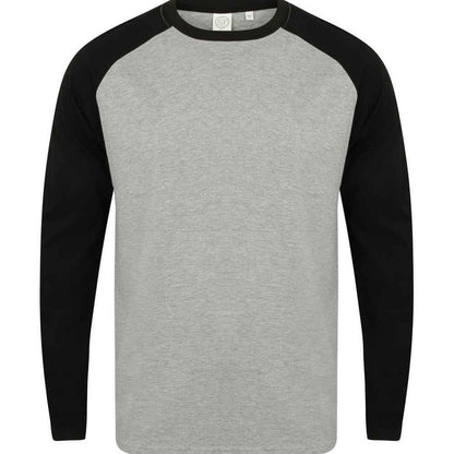 Heather Grey-Black - Front - Skinni Fit Mens Long-Sleeved Baseball T-Shirt