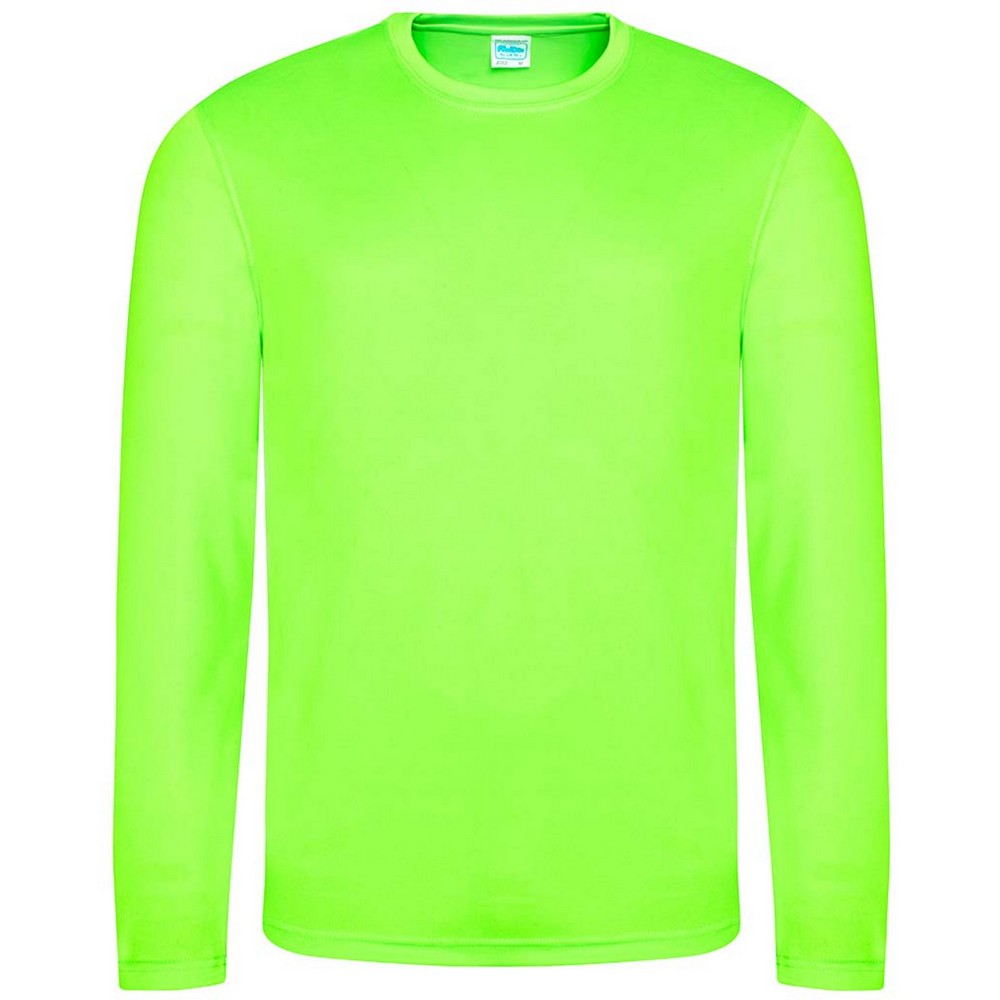 Electric Green - Front - AWDis Cool Mens Moisture Wicking Long-Sleeved T-Shirt