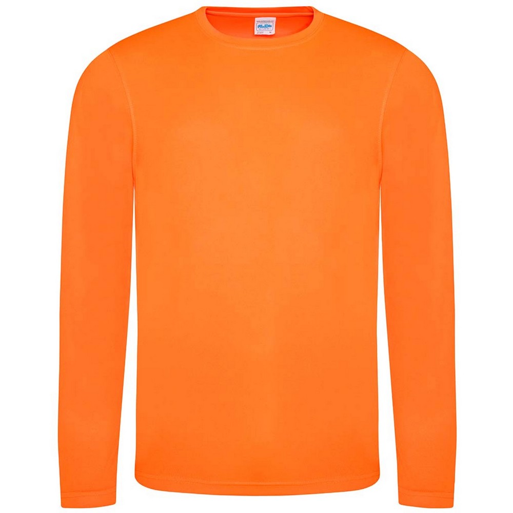 Electric Orange - Front - AWDis Cool Mens Moisture Wicking Long-Sleeved T-Shirt