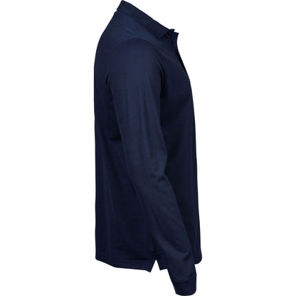 Navy - Side - Tee Jays Mens Luxury Stretch Long-Sleeved Polo Shirt