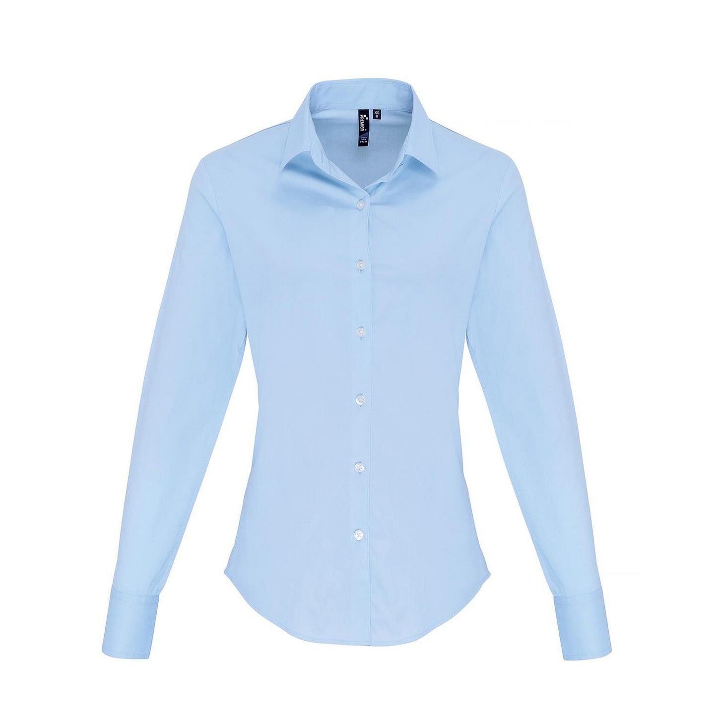 Pale Blue - Front - Premier Womens-Ladies Poplin Stretch Long-Sleeved Shirt