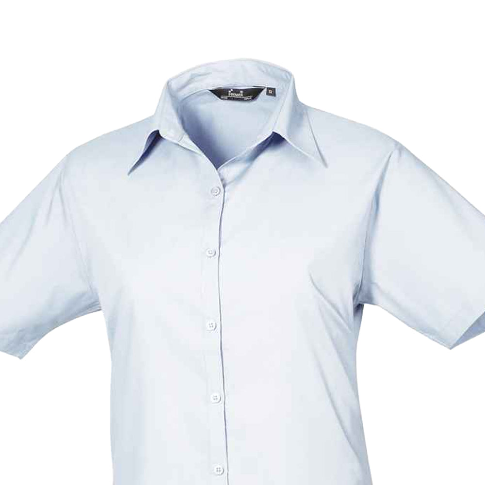 Light Blue - Back - Premier Womens-Ladies Poplin Short-Sleeved Blouse