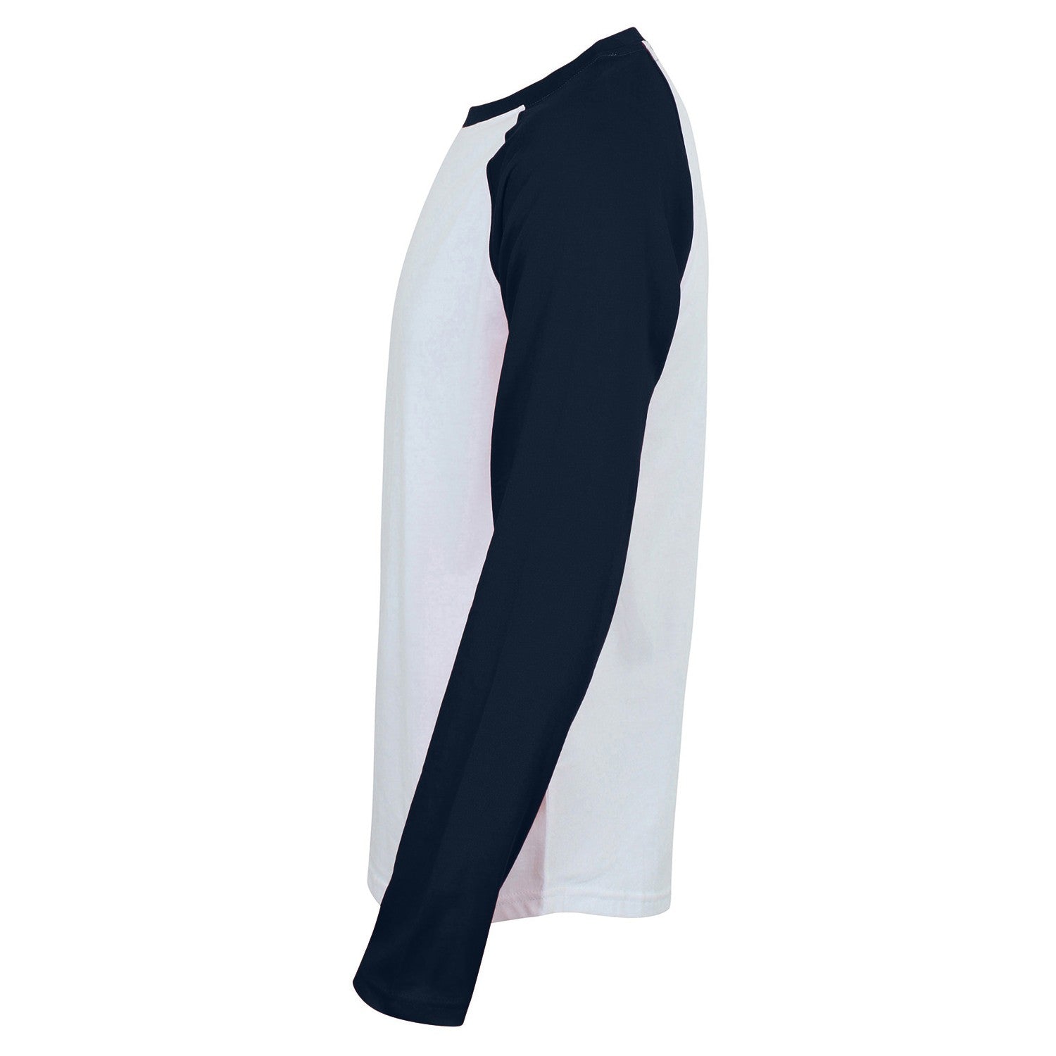 White-Oxford Navy - Side - Skinni Fit Mens Long-Sleeved Baseball T-Shirt