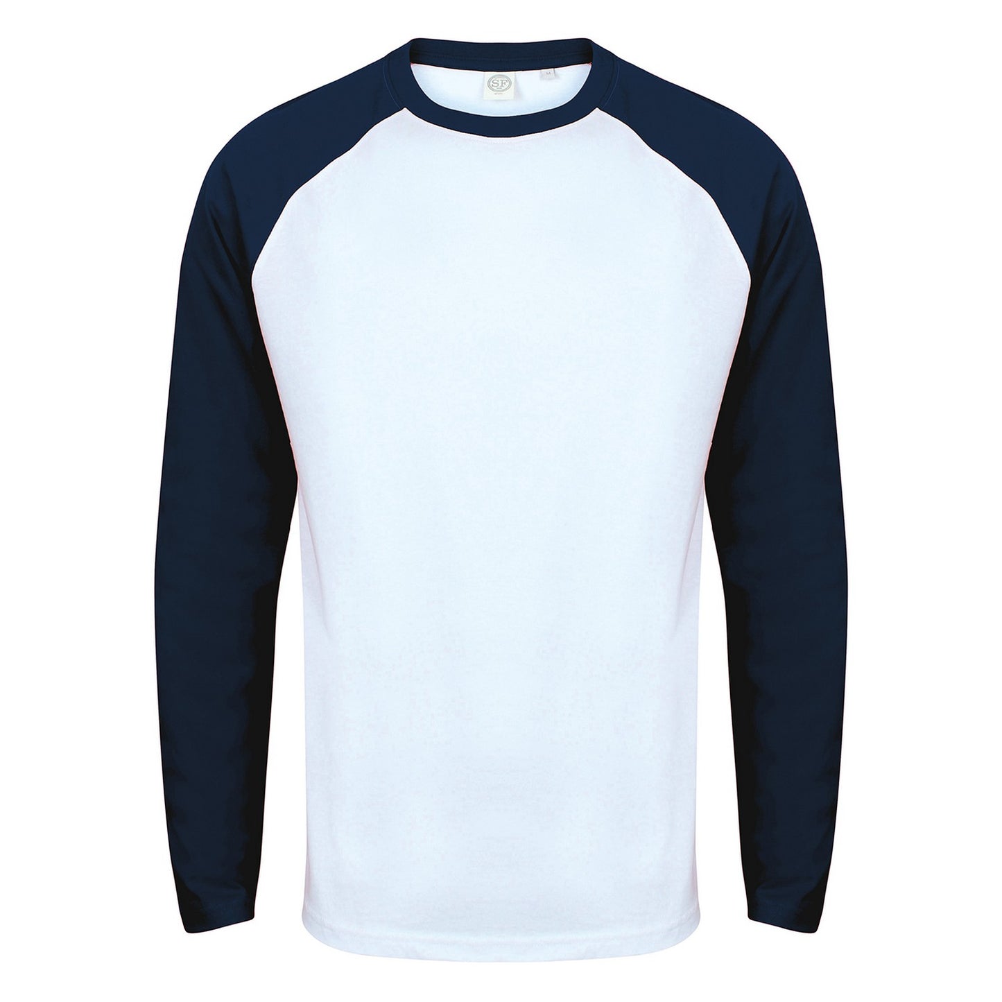 White-Oxford Navy - Front - Skinni Fit Mens Long-Sleeved Baseball T-Shirt