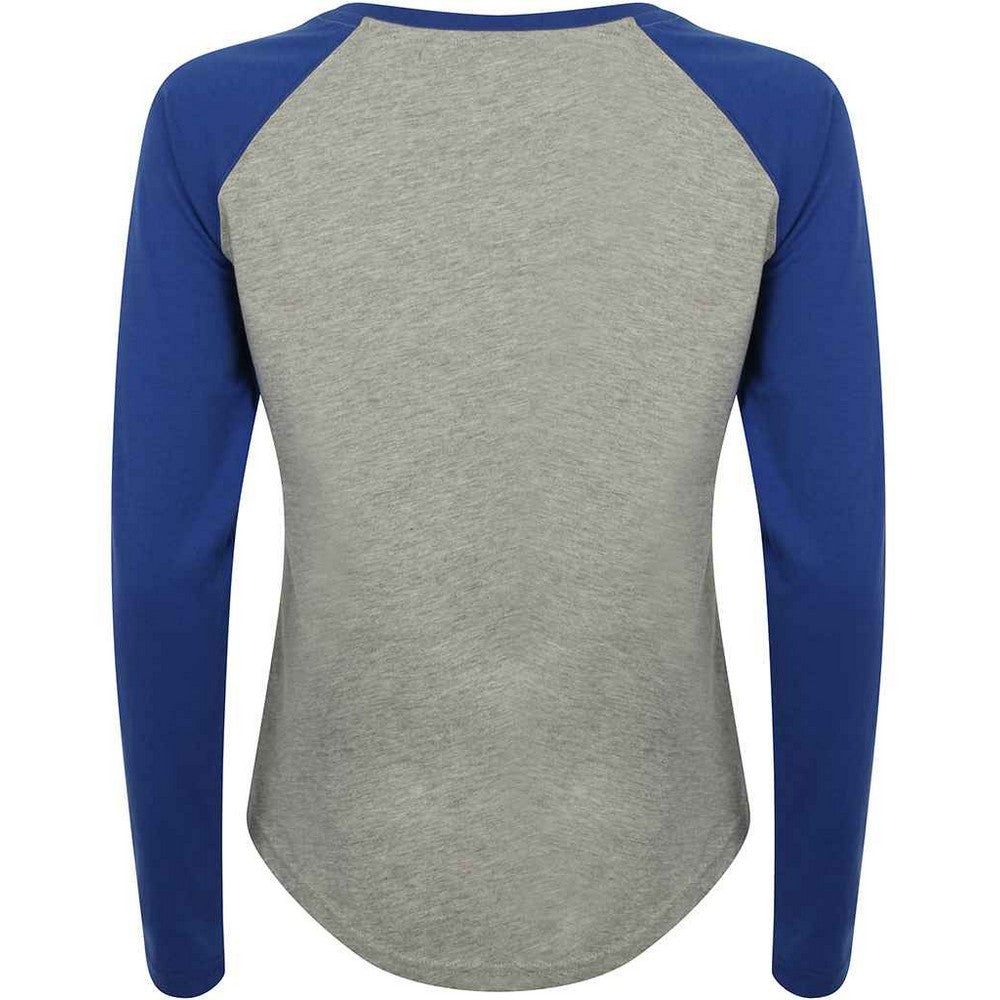 Heather Grey-Royal Blue - Back - SF Womens-Ladies Heather Long-Sleeved Baseball T-Shirt