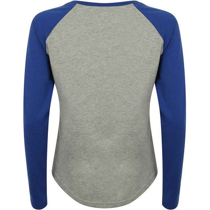 Heather Grey-Royal Blue - Back - SF Womens-Ladies Heather Long-Sleeved Baseball T-Shirt