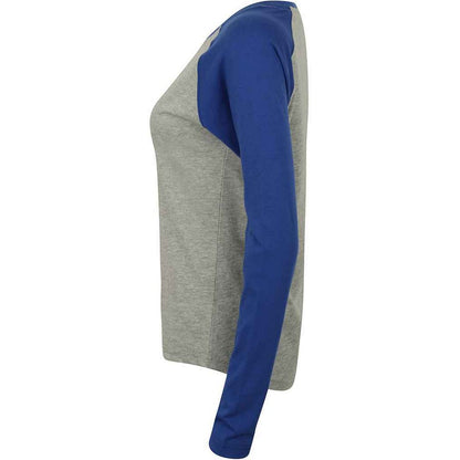 Heather Grey-Royal Blue - Side - SF Womens-Ladies Heather Long-Sleeved Baseball T-Shirt