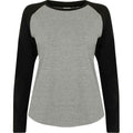 Grey-Black - Front - SF Womens-Ladies Heather Long-Sleeved Baseball T-Shirt