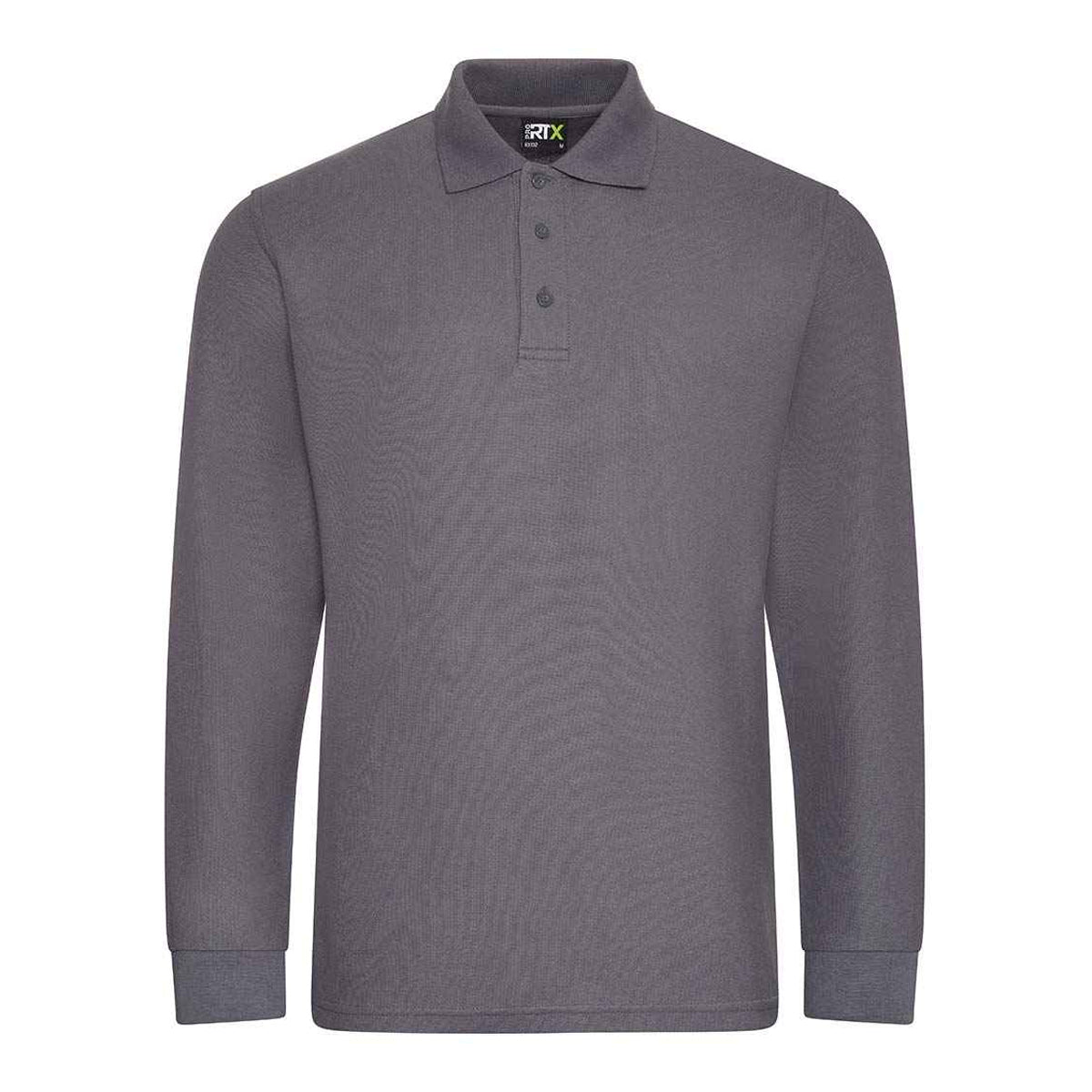 Solid Grey - Front - PRO RTX Mens Pro Pique Long-Sleeved Polo Shirt