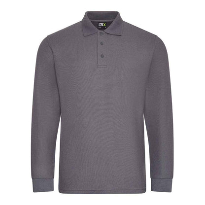 Solid Grey - Front - PRO RTX Mens Pro Pique Long-Sleeved Polo Shirt