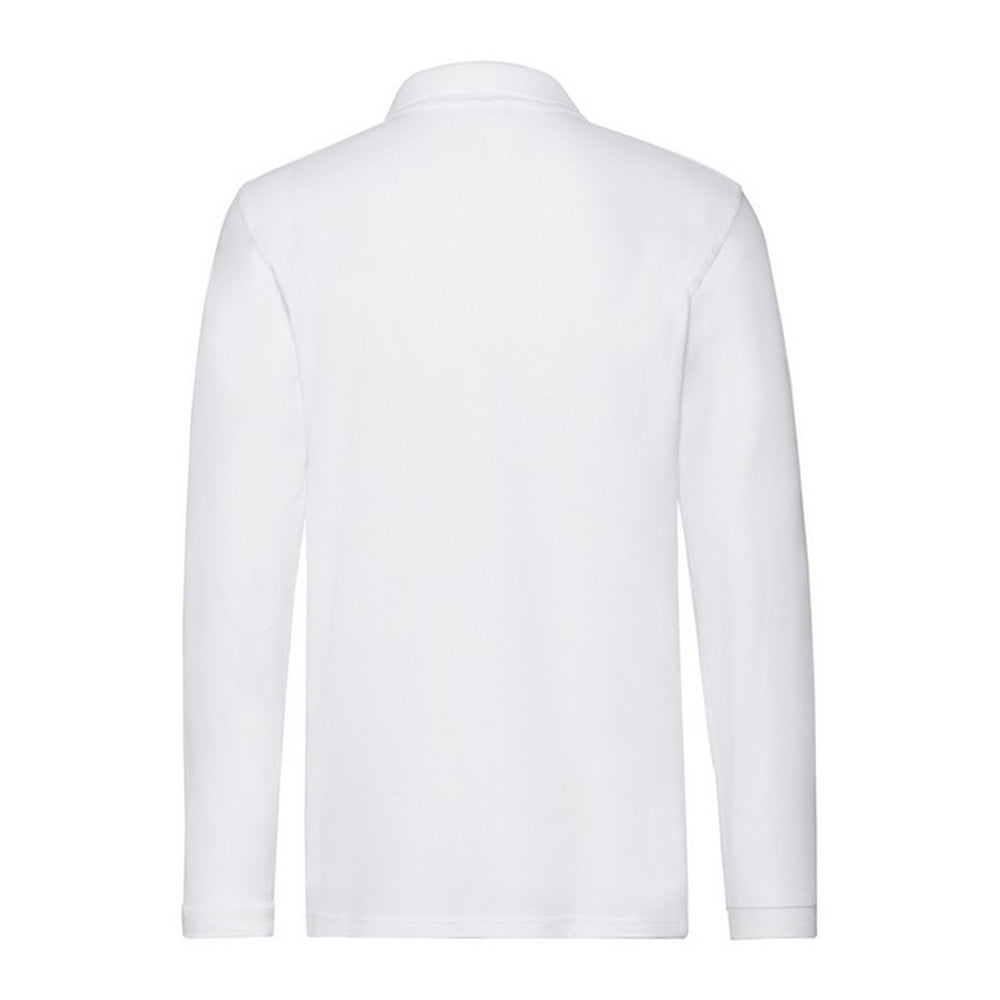 White - Back - Fruit of the Loom Mens Cotton Pique Long-Sleeved Polo Shirt