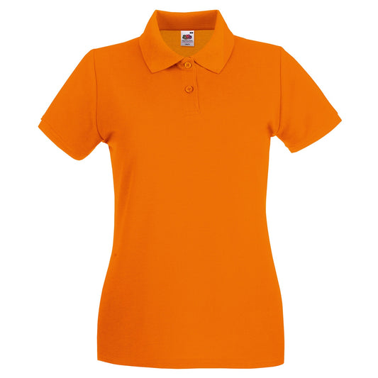 Orange - Front - Fruit Of The Loom Womens-Ladies Premium Cotton Pique Lady Fit Polo Shirt