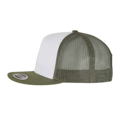 Olive Green-White-Loden - Front - Flexfit Unisex Adult Contrast Trucker Cap