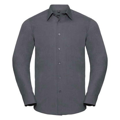 Convoy Grey - Front - Russell Collection Mens Poplin Tailored Long-Sleeved Shirt