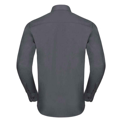Convoy Grey - Back - Russell Collection Mens Poplin Tailored Long-Sleeved Shirt