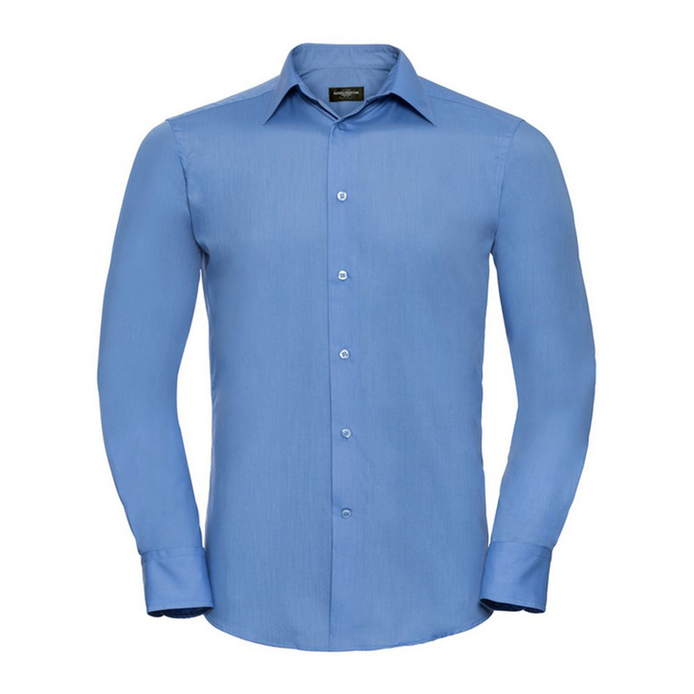 Corporate Blue - Front - Russell Collection Mens Poplin Tailored Long-Sleeved Shirt