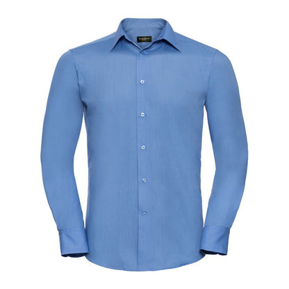 Corporate Blue - Front - Russell Collection Mens Poplin Tailored Long-Sleeved Shirt