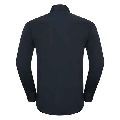 French Navy - Back - Russell Collection Mens Poplin Tailored Long-Sleeved Shirt