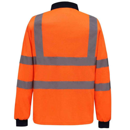 Orange - Back - Yoko Unisex Adult Hi-Vis Long-Sleeved Polo Shirt