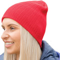 Red - Back - Result Winter Essentials Unisex Adult Knitted Cotton Beanie