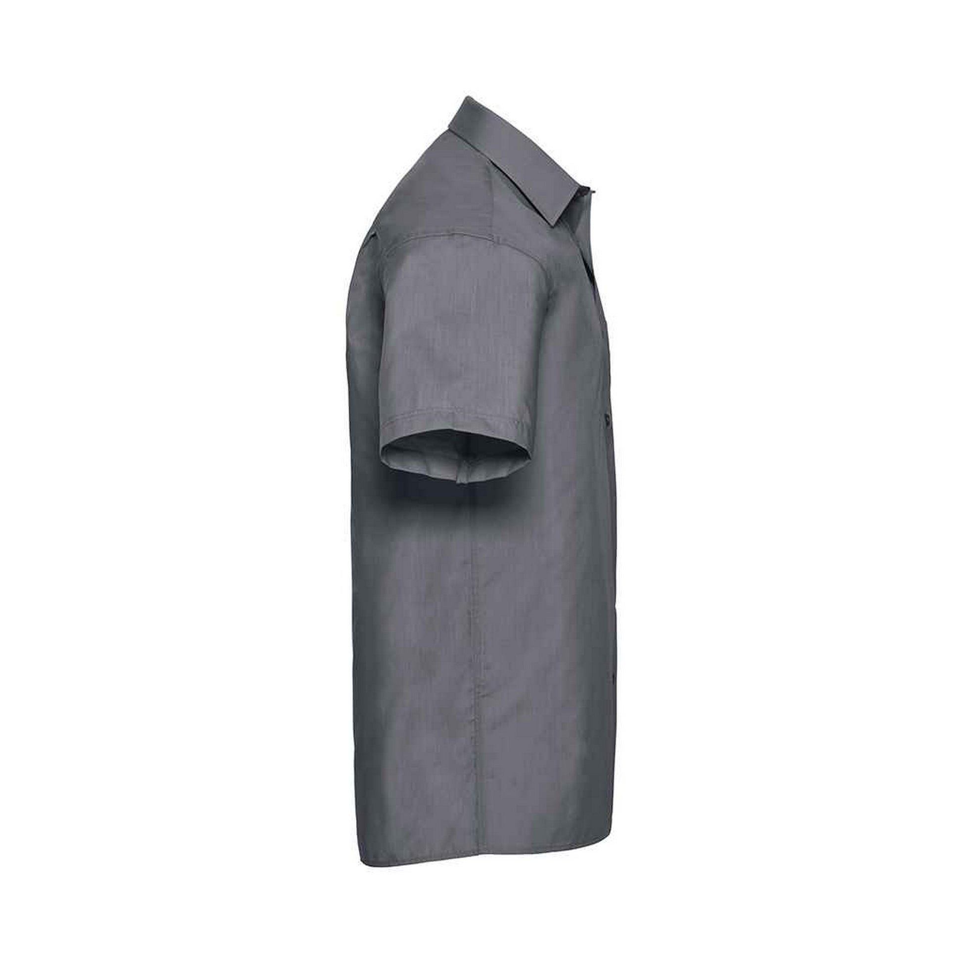 Convoy Grey - Side - Russell Collection Mens Poplin Easy-Care Short-Sleeved Formal Shirt