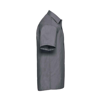 Convoy Grey - Side - Russell Collection Mens Poplin Easy-Care Short-Sleeved Formal Shirt