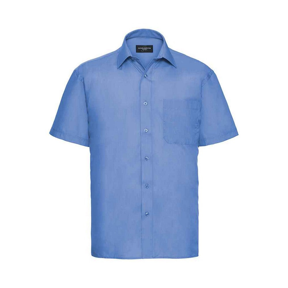 Corporate Blue - Front - Russell Collection Mens Poplin Easy-Care Short-Sleeved Formal Shirt