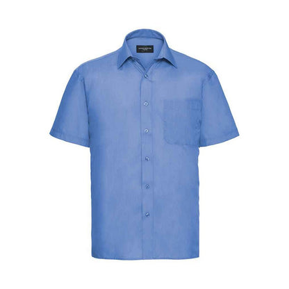 Corporate Blue - Front - Russell Collection Mens Poplin Easy-Care Short-Sleeved Formal Shirt