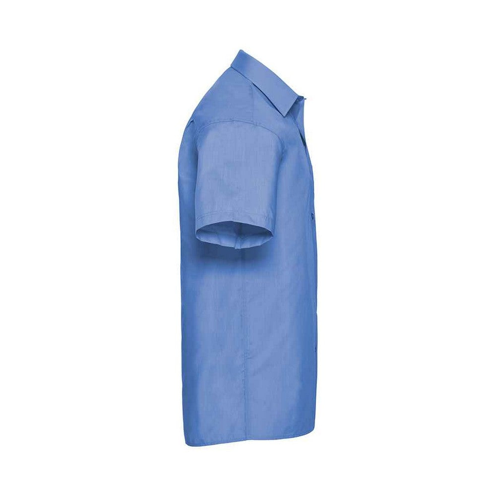 Corporate Blue - Side - Russell Collection Mens Poplin Easy-Care Short-Sleeved Formal Shirt