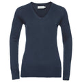 French Navy - Front - Russell Collection Womens-Ladies Cotton Acrylic V Neck Sweatshirt