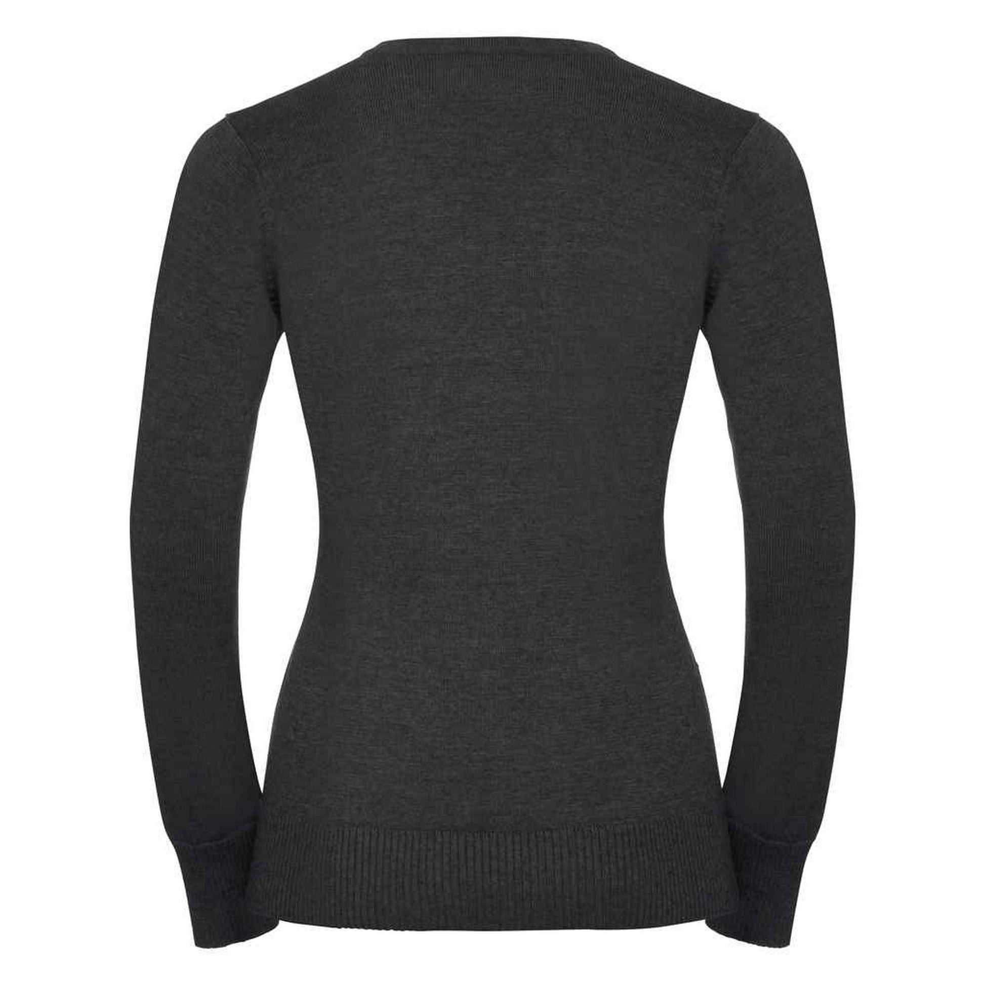Charcoal Marl - Back - Russell Collection Womens-Ladies Cotton Acrylic V Neck Sweatshirt