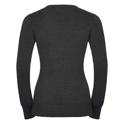 Charcoal Marl - Back - Russell Collection Womens-Ladies Cotton Acrylic V Neck Sweatshirt