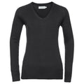 Black - Front - Russell Collection Womens-Ladies Cotton Acrylic V Neck Sweatshirt