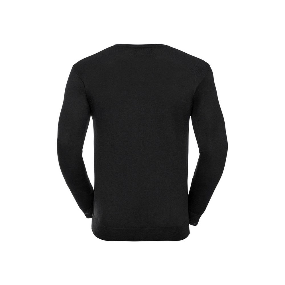 Black - Back - Russell Collection Mens Cotton Acrylic V Neck Sweatshirt
