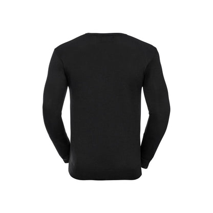 Black - Back - Russell Collection Mens Cotton Acrylic V Neck Sweatshirt