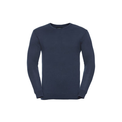 French Navy - Front - Russell Collection Mens Cotton Acrylic V Neck Sweatshirt