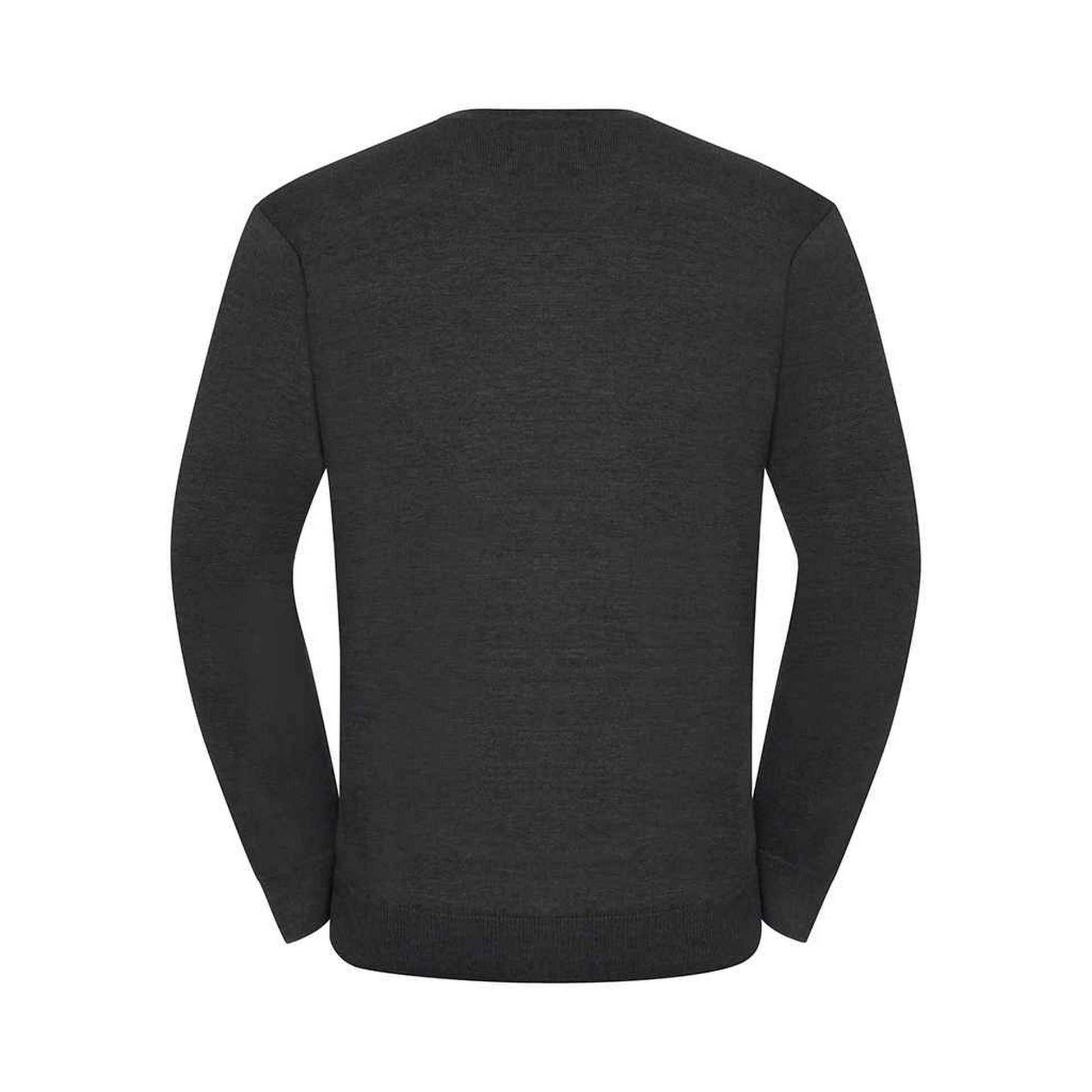 Charcoal Marl - Back - Russell Collection Mens Cotton Acrylic V Neck Sweatshirt