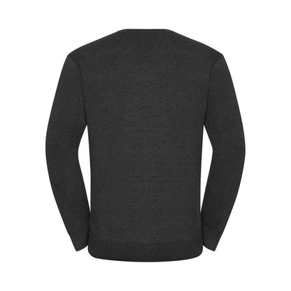 Charcoal Marl - Back - Russell Collection Mens Cotton Acrylic V Neck Sweatshirt