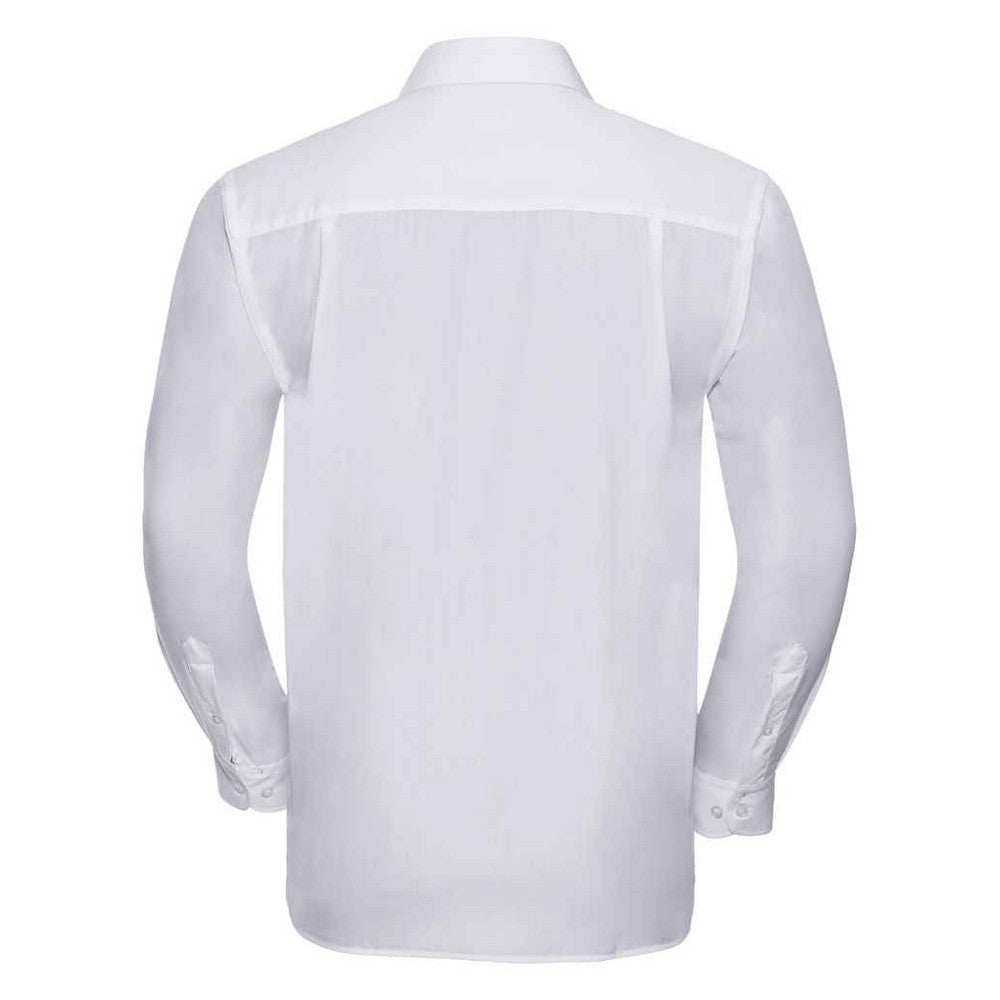 White - Back - Russell Collection Mens Poplin Easy-Care Long-Sleeved Formal Shirt