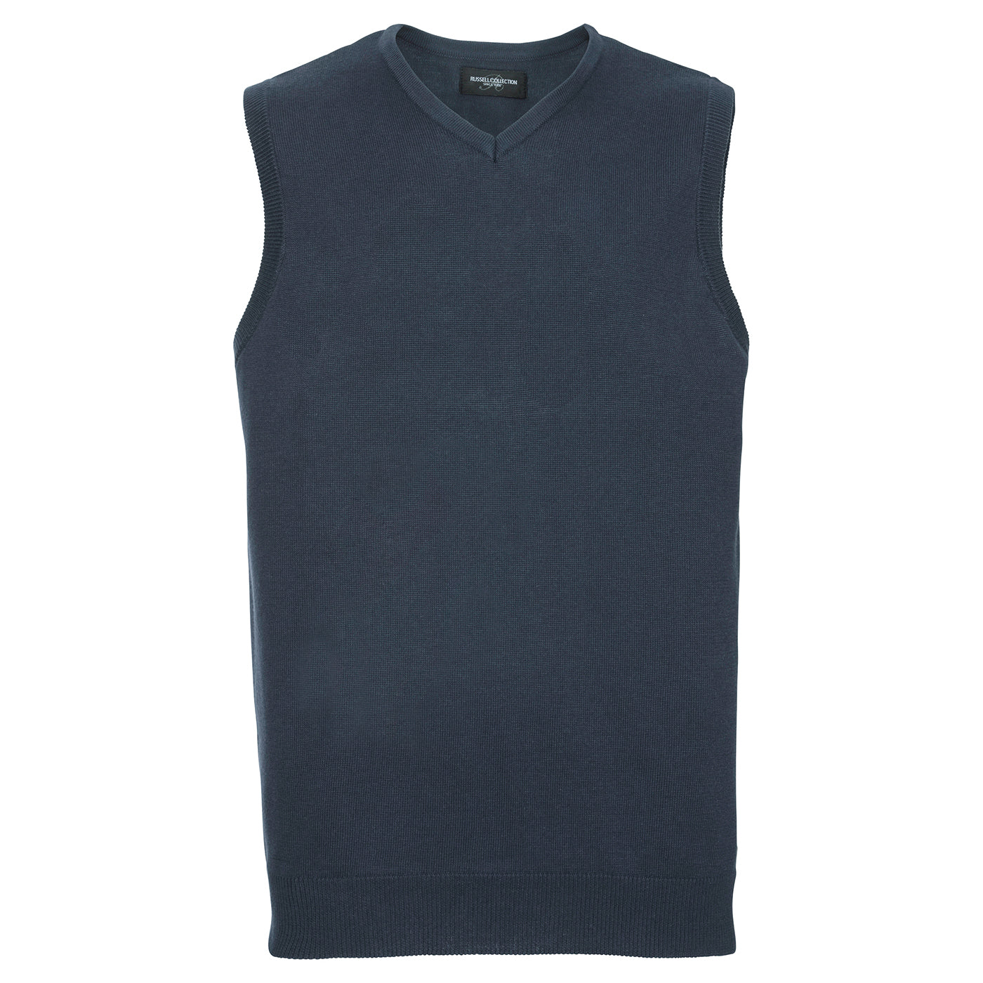 French Navy - Front - Russell Collection Mens Cotton Acrylic V Neck Sleeveless Sweatshirt