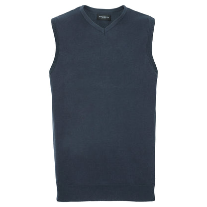 French Navy - Front - Russell Collection Mens Cotton Acrylic V Neck Sleeveless Sweatshirt
