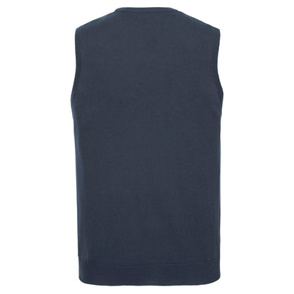 French Navy - Back - Russell Collection Mens Cotton Acrylic V Neck Sleeveless Sweatshirt