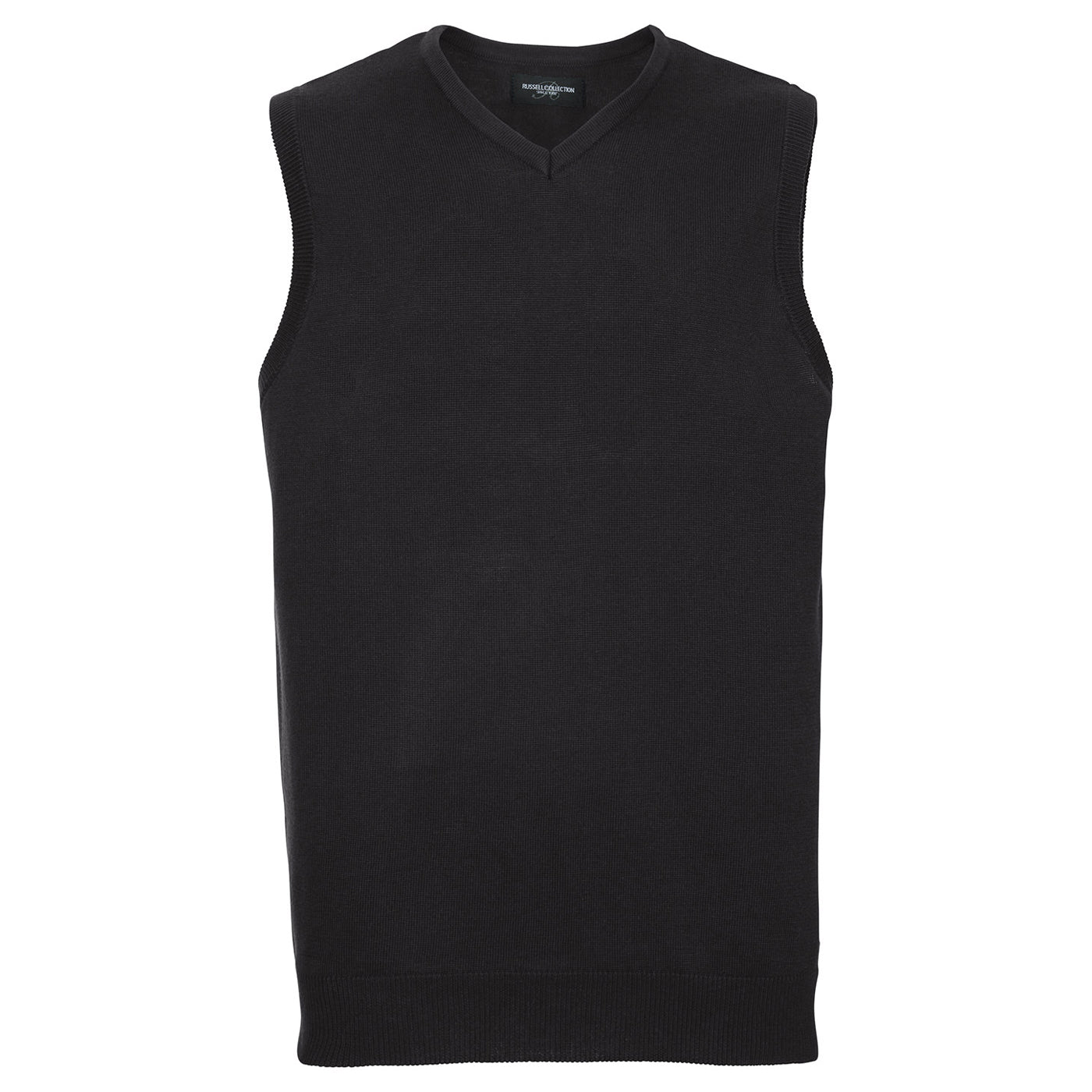 Black - Front - Russell Collection Mens Cotton Acrylic V Neck Sleeveless Sweatshirt