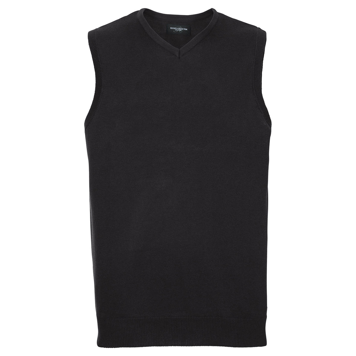 Black - Front - Russell Collection Mens Cotton Acrylic V Neck Sleeveless Sweatshirt