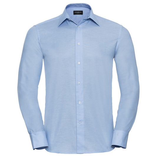 Oxford Blue - Front - Russell Collection Mens Oxford Tailored Long-Sleeved Formal Shirt