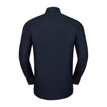 Bright Navy - Back - Russell Collection Mens Oxford Tailored Long-Sleeved Formal Shirt